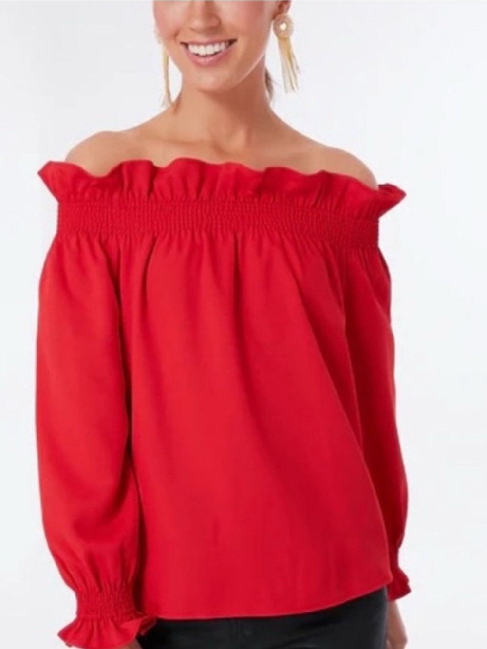 Tuckernuck Red Marguerite Off-the-Shoulder Blouse Size S